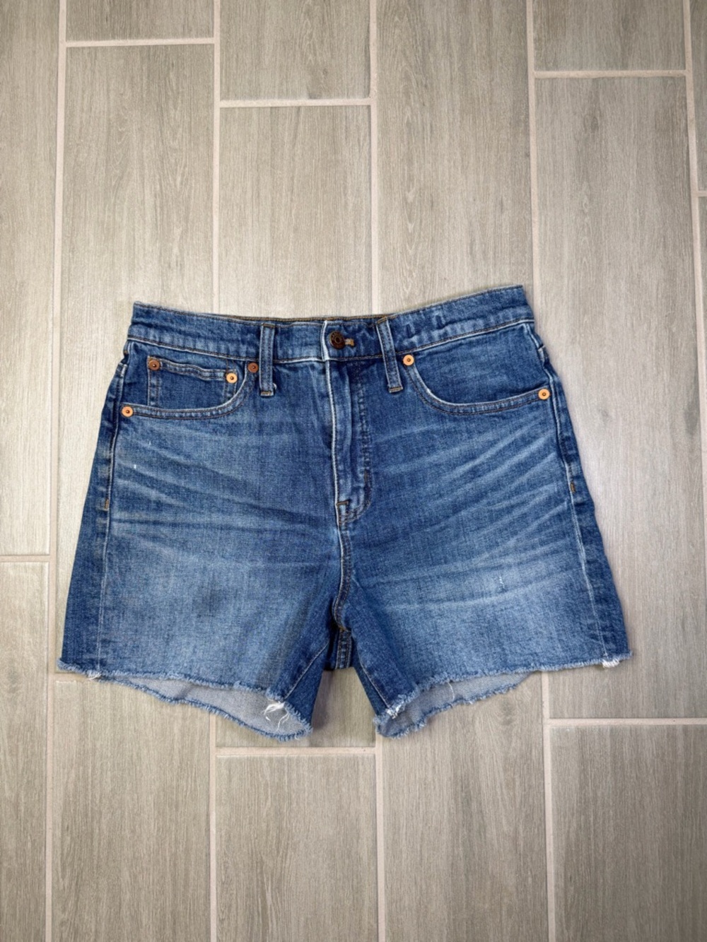 Madewell Distressed Mid-Blue Denim Cutoff Shorts